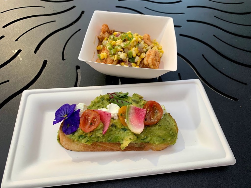 Epcot festival food: shrimp and grits, avocado toast