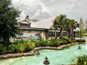Disney Spring in July with storm clouds